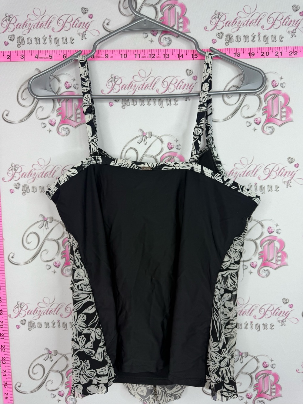 Krista Tankini swim suit Floral Print Ruffled Sleeveless Top - Black/Cream - Picture 2 of 12
